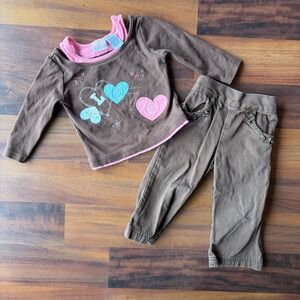 Little Legends Garanimals Toddler Girls Y2K Brown Pink Heart Set 18M 504445